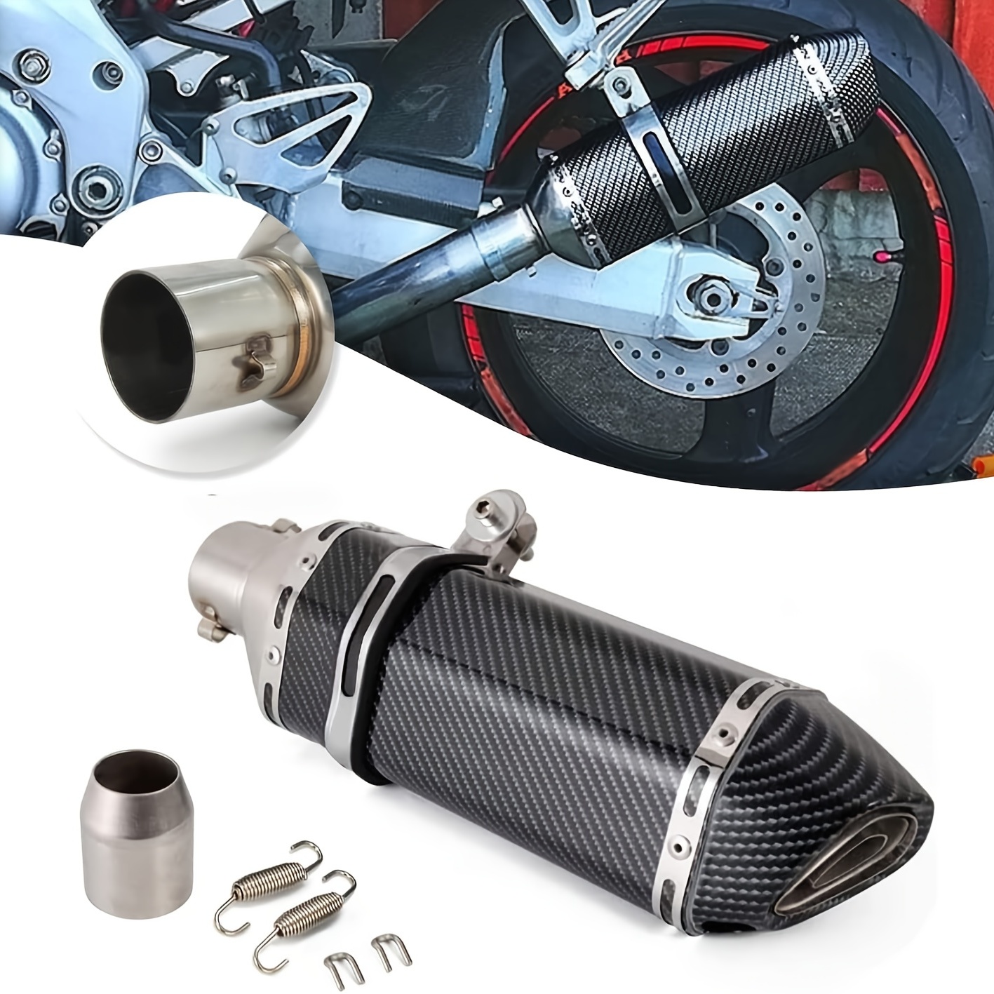 Motorcycle Exhaust Carbon Fiber Slip On Exhaust 1.5-2 38-51mm Inlet  Muffler With Removable DB Killer Universal For Dirt Street Bike Scooter