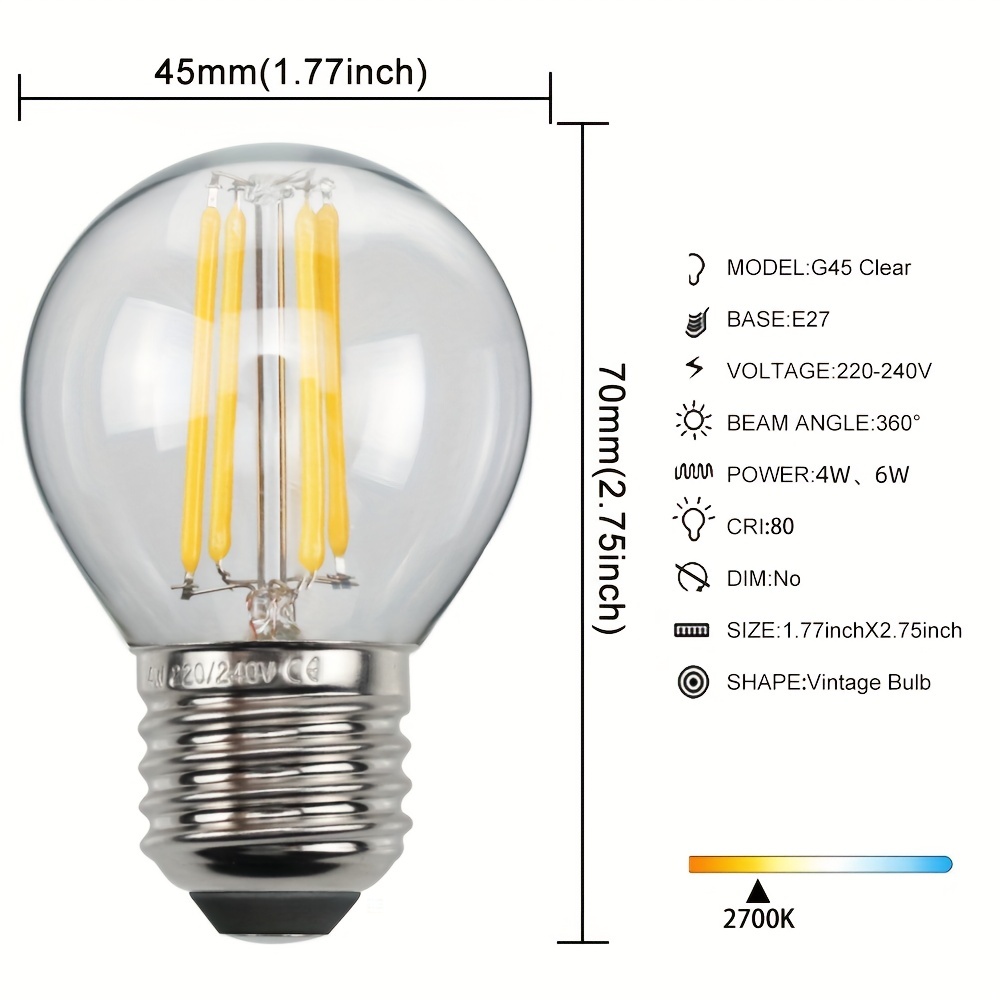 6pcs G45 Ampoules LED Edison Ampoule Ambre Vintage Éclairage - Temu  Switzerland