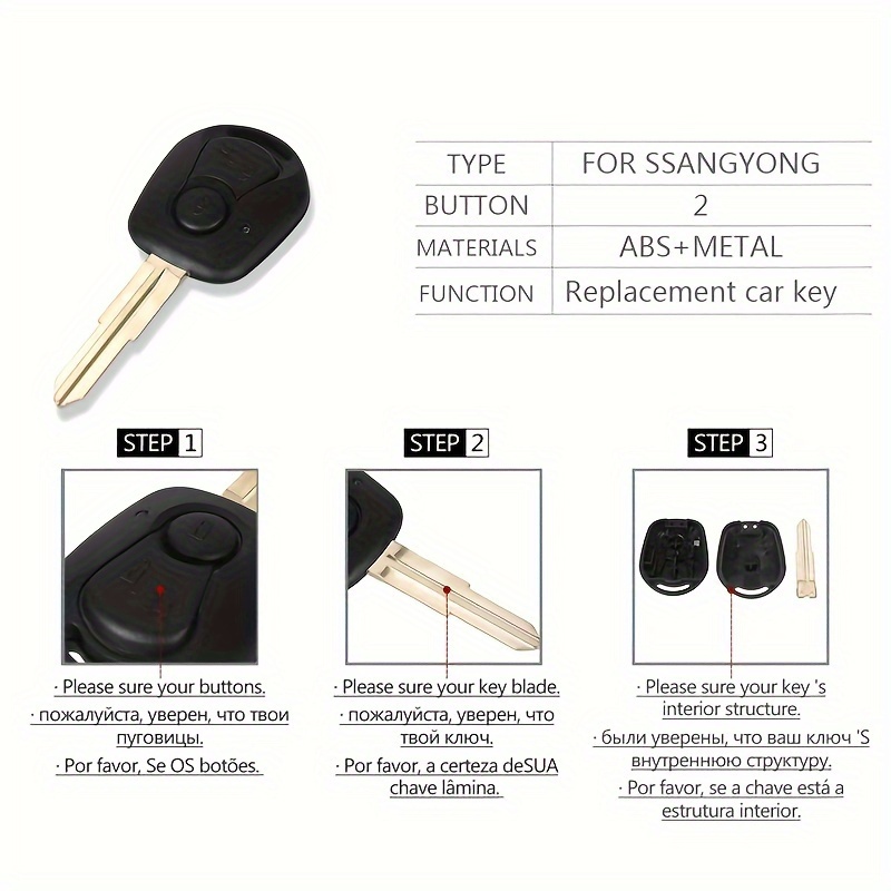 To Suit Ssangyong 2 Button Remote Key Shell Actyon/Kyron/Rexton