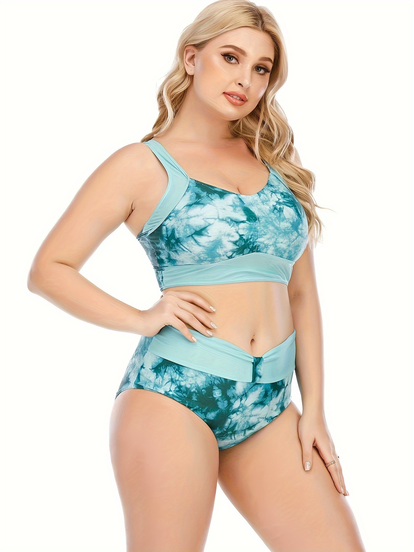 Plus Size Casual Bikini Set Women's Tie Dye Print Scoop Neck - Temu