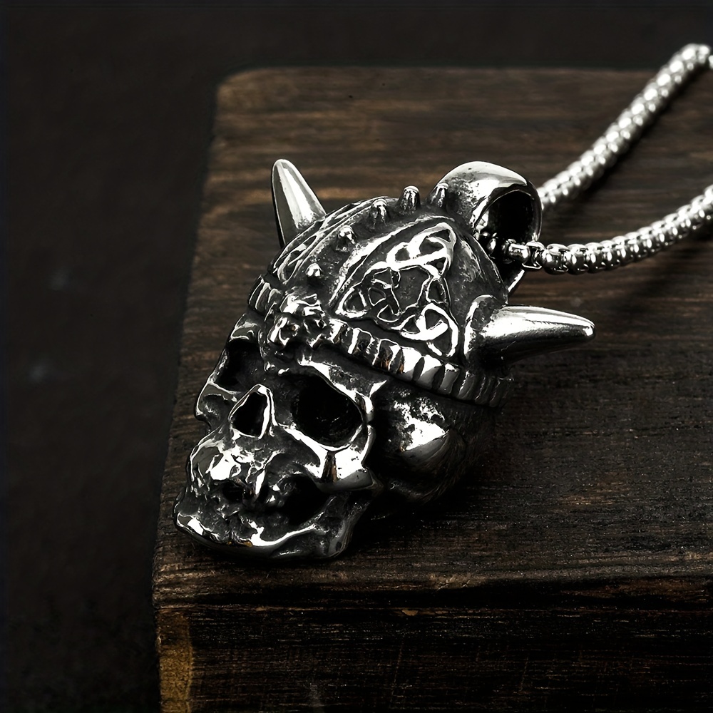 Devil Pendant/ Two Horned Devil Pendant/retro Hollow Skull Viking