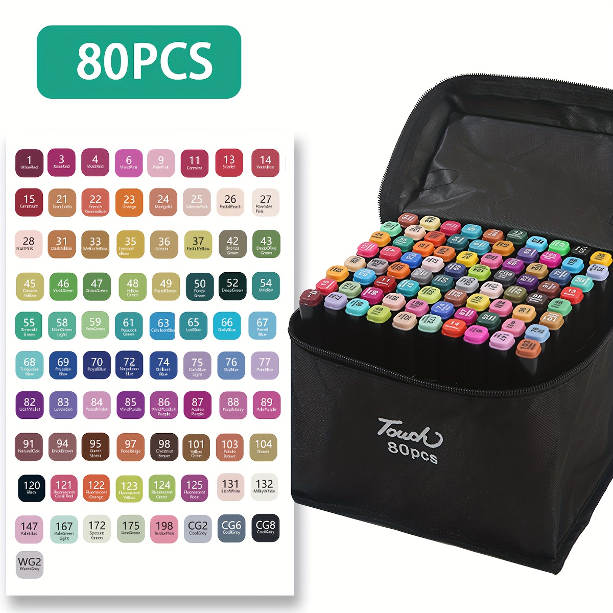 Thatcolor 80 Colors Alcohol Brush Markers with Storage Zipper Bag