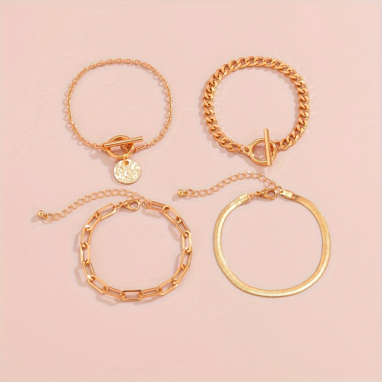 Flat Snake Chain Retro OT Buckle Bracelet Set