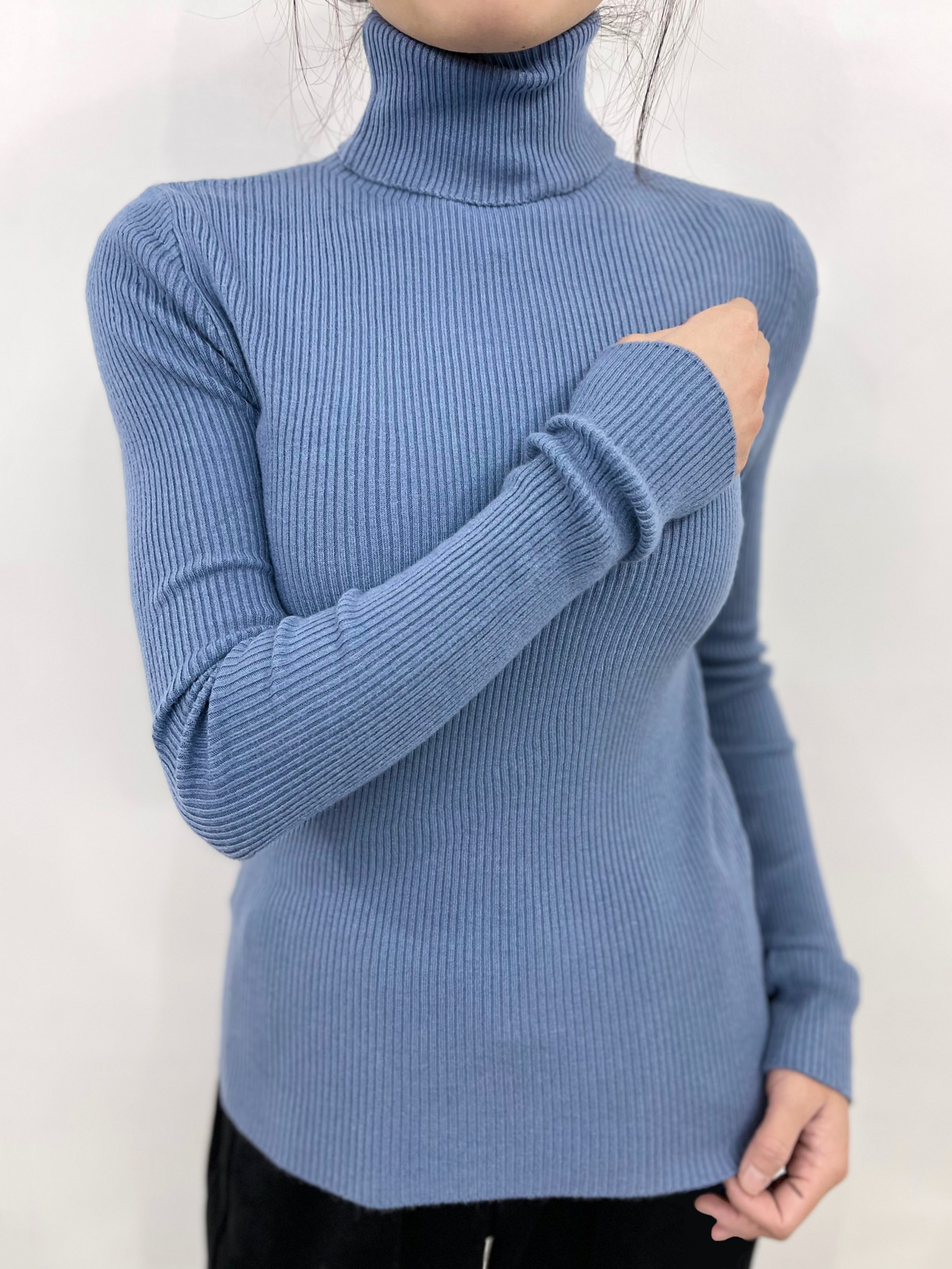 Women's Sweater Turtleneck Solid Ribbed Long Sleeve Slim Pullover Knit Tops