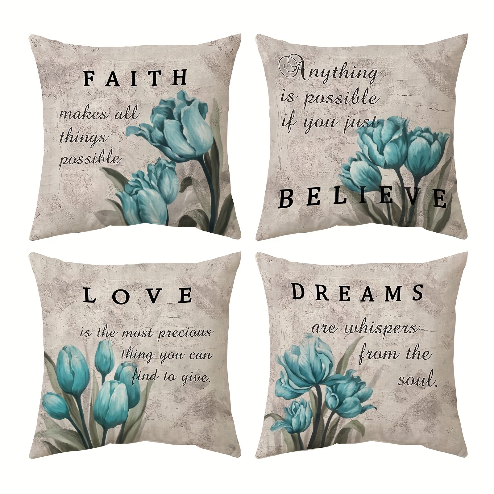 

4pcs Teal Tulip Decorative Pillows Covers Throw Pillows For Couch Sofa Living Room Bed Cushion Floral Patio Outdoor Pillow Covers For Farmhouse Modern Home Decor Short Plush Decor 18x18 Inch