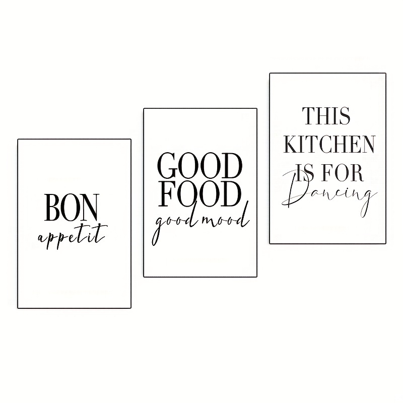 Black and white kitchen art  Poster with text bon appétit –