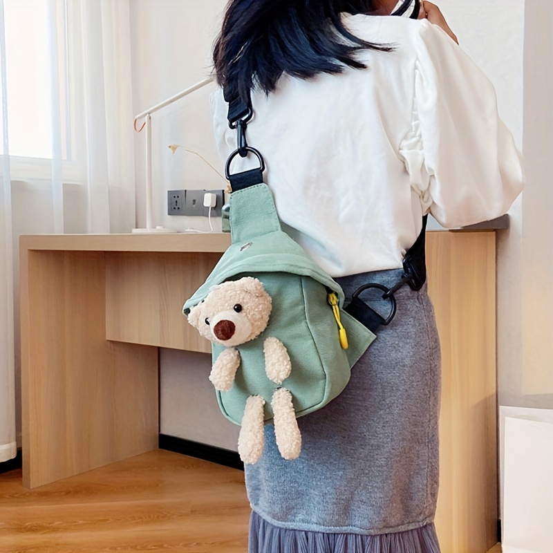 Mini Plush Bear Doll Chest Bag Kawaii Canvas Crossbody Bag Sling