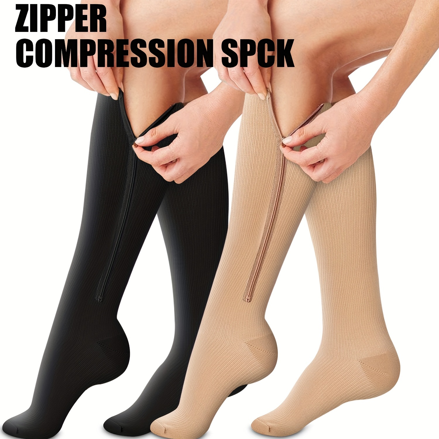 Side Zipper Compression Socks Breathable Knee High Sports - Temu