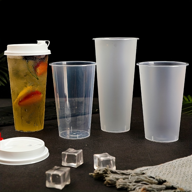 50 Sets 24oz Crystal Clear Disposable PET Plastic Cups with Flat