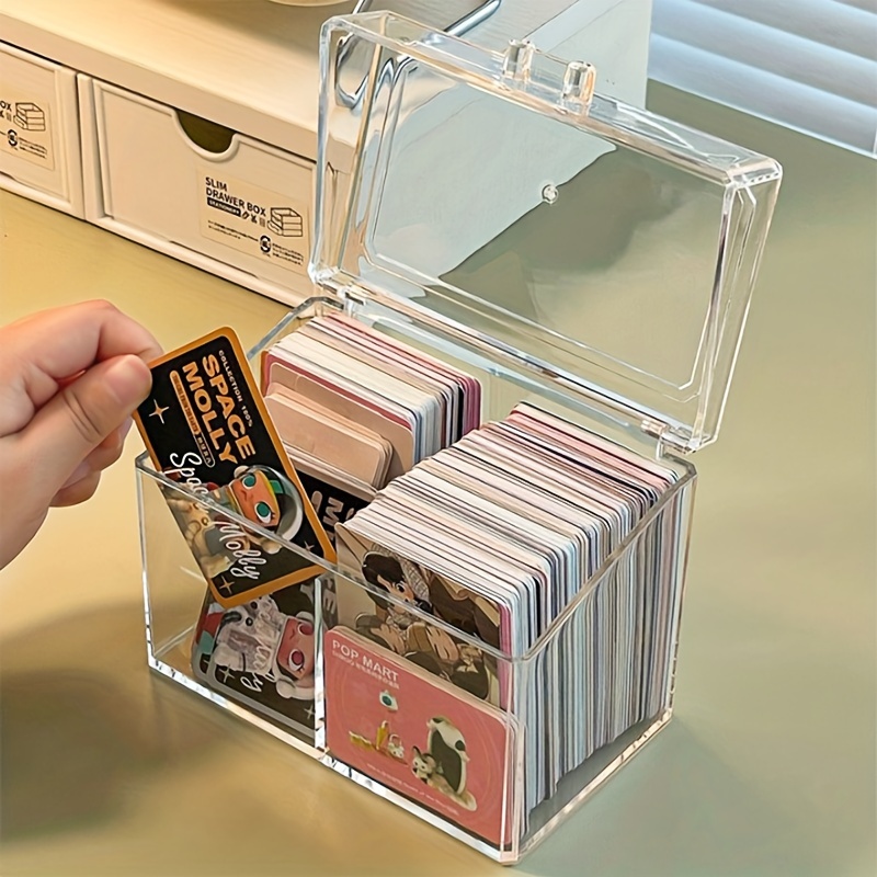 

1pc Transparent Acrylic Card Storage Box Can Hold 400 Postcards 4.72x4.13 Inch Display Card Box With 2 Postcard/photo Compartments