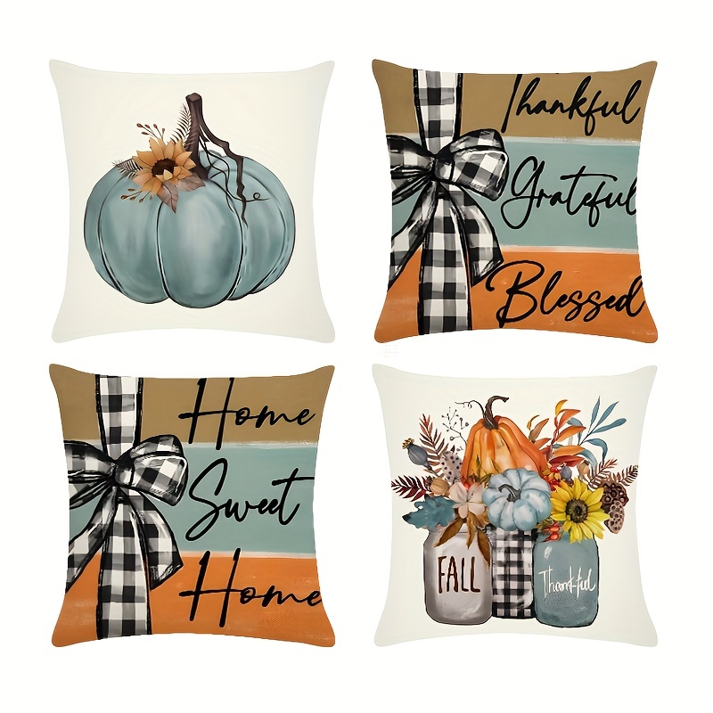 4pcs, Christmas Pumpkin Decorations Pillow Covers 17.7x17.7 Inch Christmas Decor, 100% Polyester, Outdoor/Indoor Winter Pillow Covers Decorative Cushion Cases For Home Sofa Couch Bed Chair