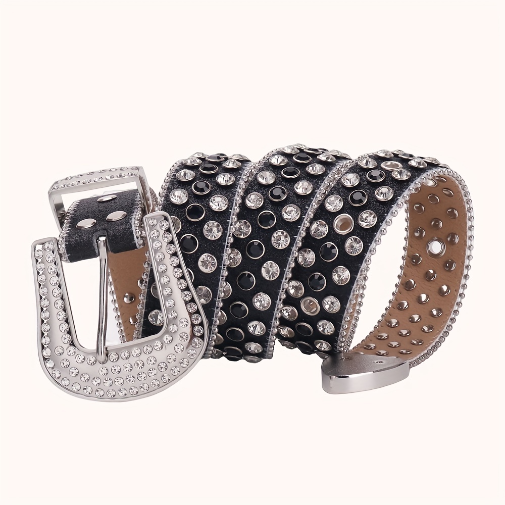 Ssumday Men Women's Rhinestone Bling 1.5 Leather Belts for Jeans Pants with Fashion Silver Buckle