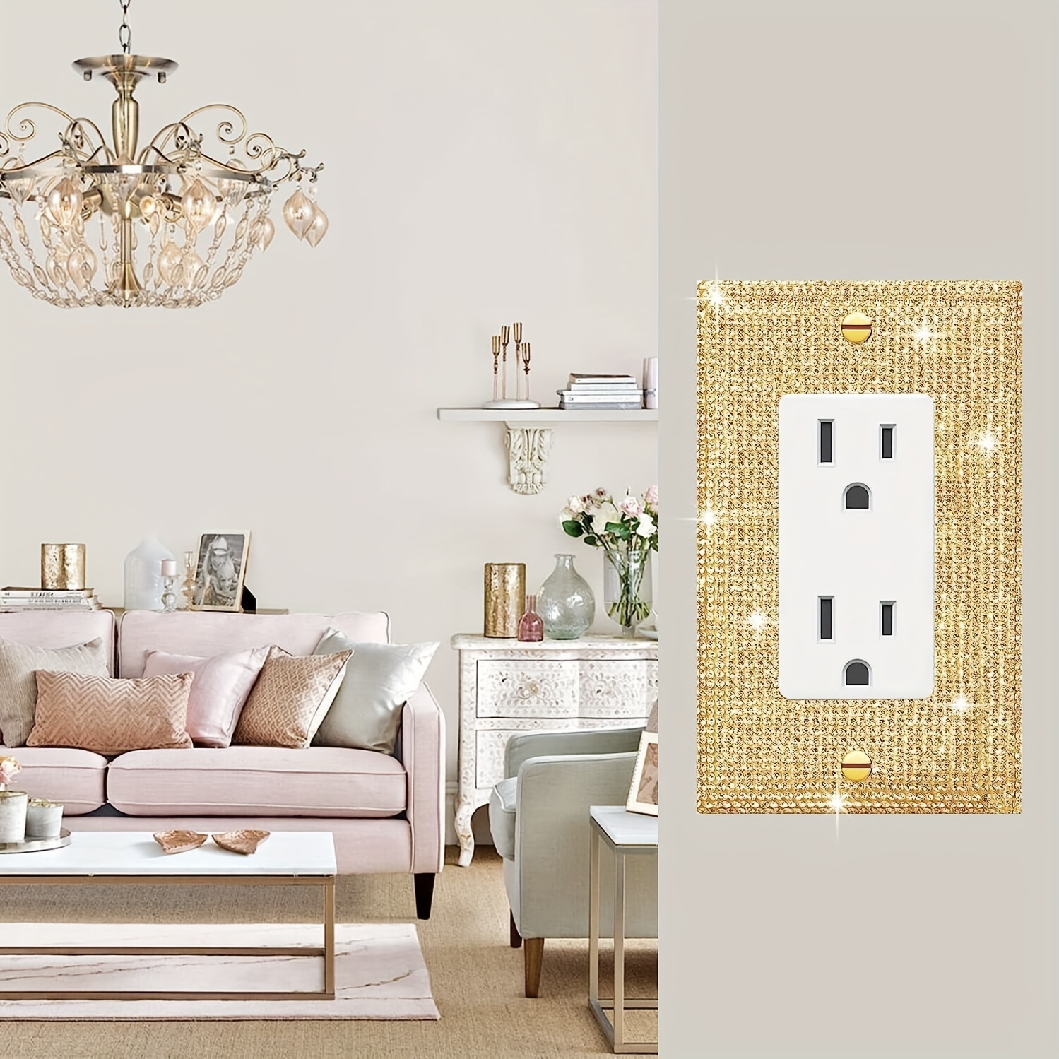 Glam Home Sparkling Golden Rhinestone Wall Plate Cover! - Temu