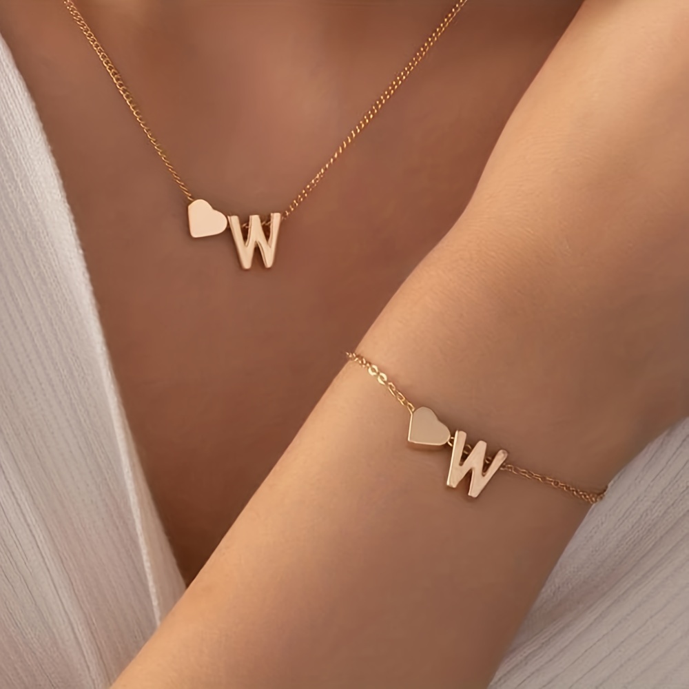 Bracelet Plus Necklace Elegant Jewelry Set 18k Gold Plated With Letter And  Heart Pendant Perfect Chrismas Birthday Gift Multi Types To Choose - Temu