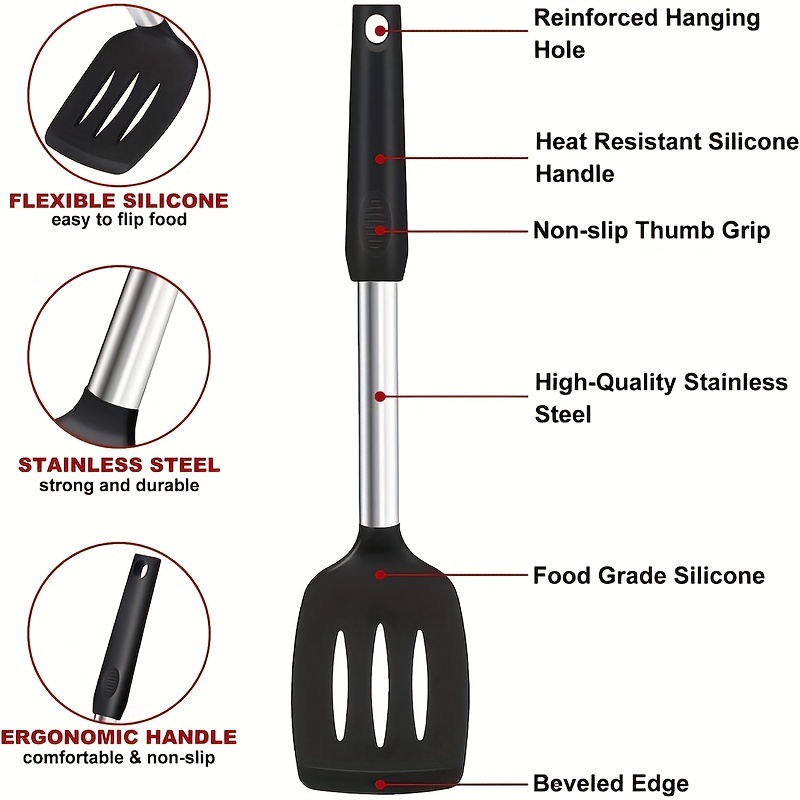 Flexible Silicone Cooking Spoon with Stainless Steel Handle