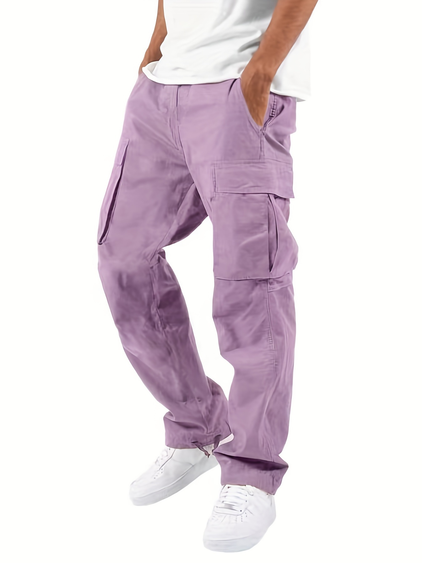 Penkiiy Cargo Pants for Men Men Solid Casual Multiple Pockets Outdoor  Straight Type Fitness Pants Cargo Pants Trousers Purple Men's Pants -  Walmart.com