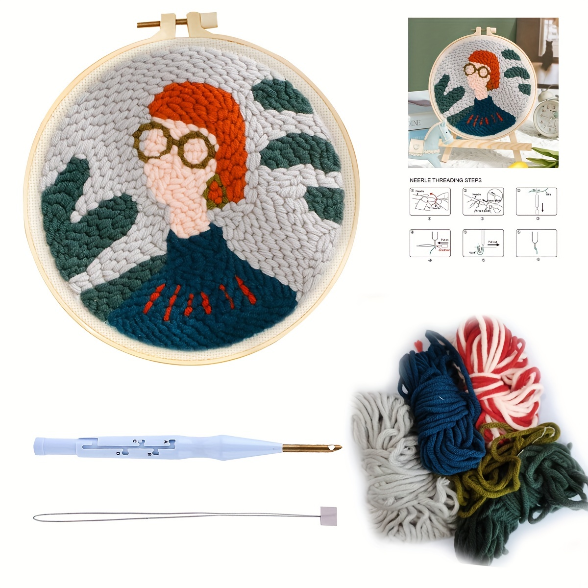 1 Set Punch Needle Embroidery Kits Easy To Use Diy Tools Set - Temu