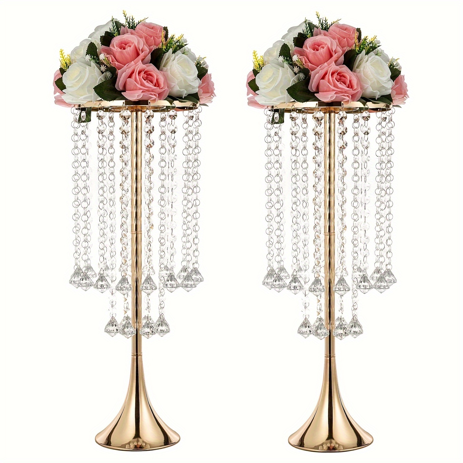 

2pcs 21.88" Height Elegant Centerpieces With Chandelier Crystals Metal Vase Flower Stand For Table Wedding Centerpieces Decorations, Christmas,event, Home, Party