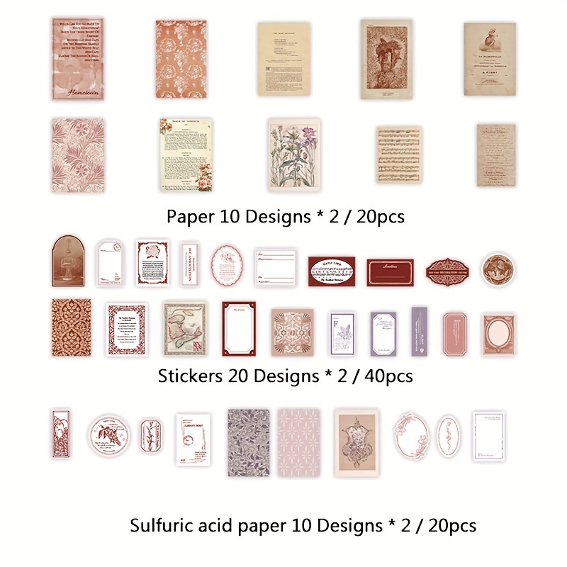 40pcs/pack Vintage Burning Style Materials Stickers Kit Decor Junk