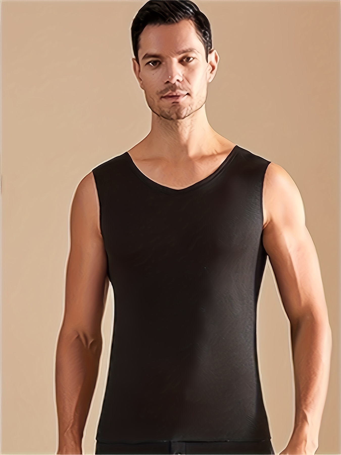 4pcs *'S Thermal Vests High-* Fit Sleeveless V-Neck Solid Color  (Beige, Navy, Black, Dark Gray) for Spring/Fall Layering, Seamless  Underwear