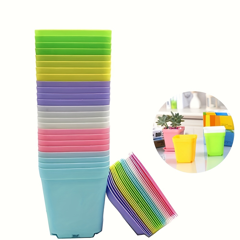 

24pcs Multi-colored Square Plastic Plant Pots - Perfect For Indoor/outdoor Decor, Room, Garden, Office & Balcony!
