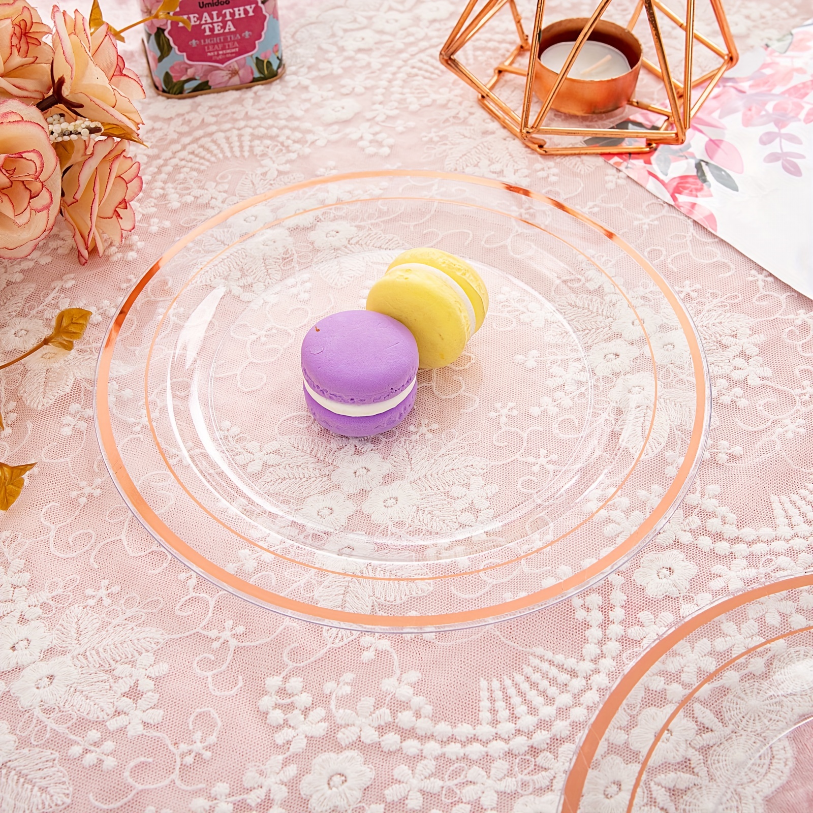 Rose Golden Plastic Cups Elegant Rose Gold Rimmed Clear - Temu