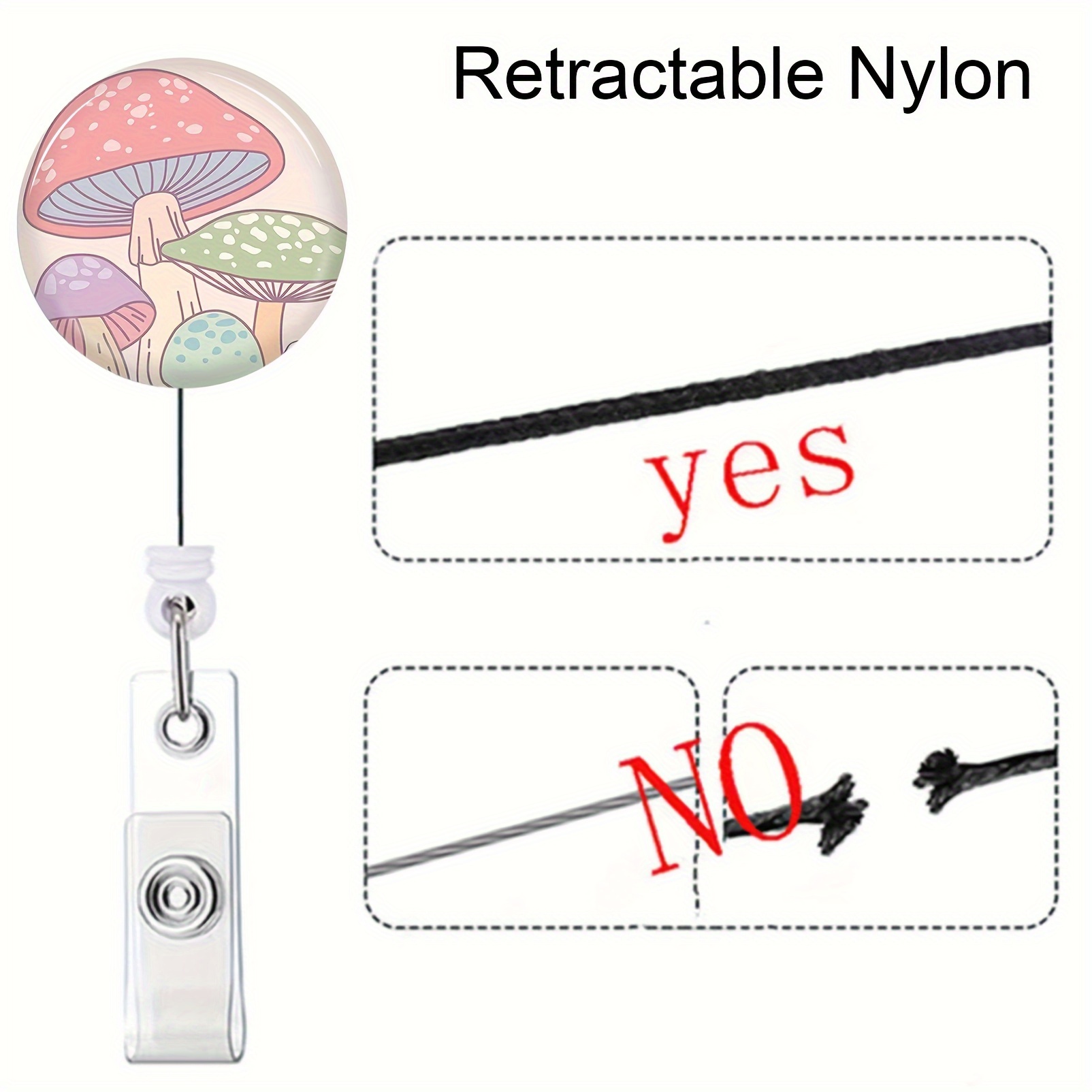 1PC Mushroom Badge Reel, Cute Badge Holder Retractable with ID