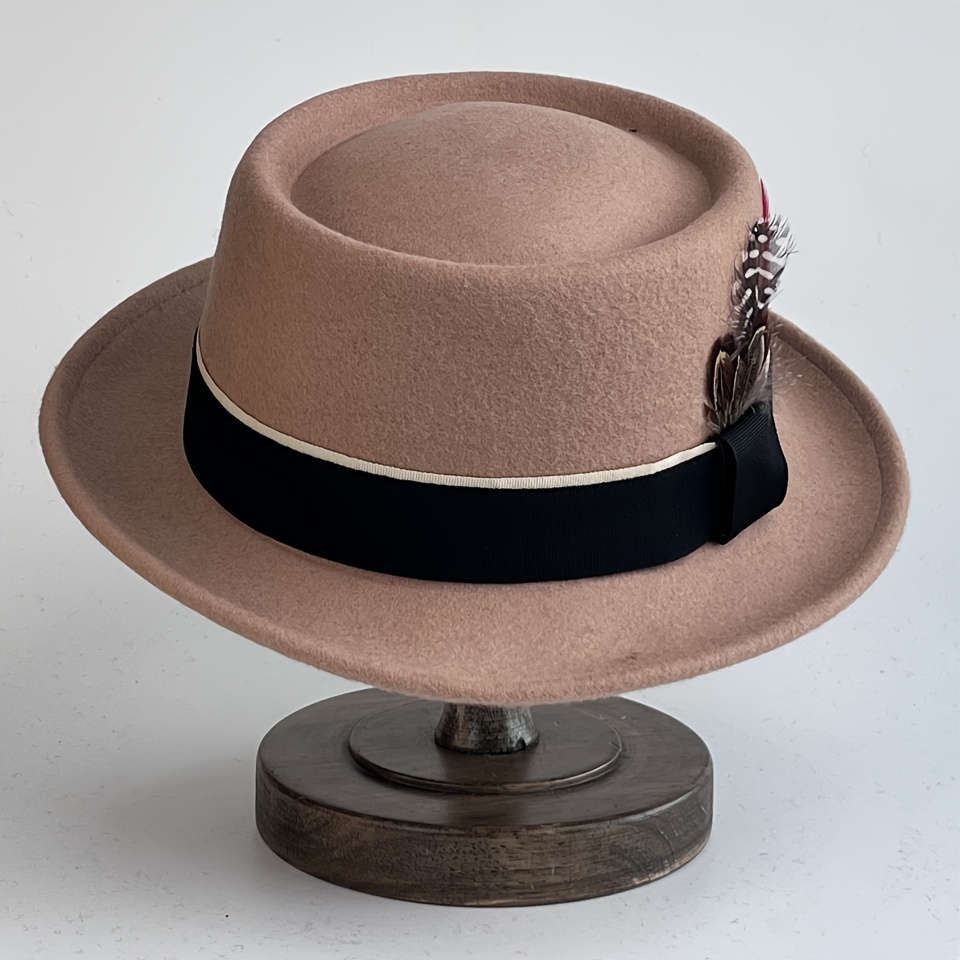 WILLBEST Funny Trucker Hats Autumn and Winter Big Brim Hat Fashion Flat Top  Hat Mens and Womens Chain Woolen Woolen Jazz Warm Hat 