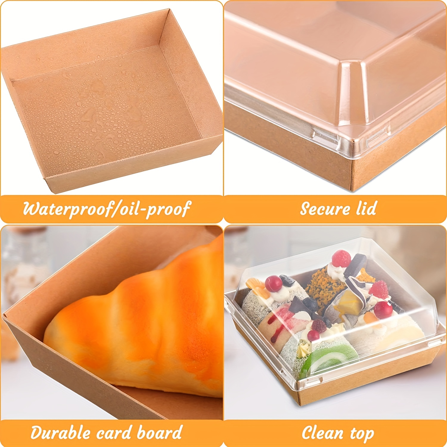Lunch Box Disposable Tableware Dessert Fruit Takeout Tool Square Plastic  Clear With Lid Hotel Snack Bar Cake Food Container