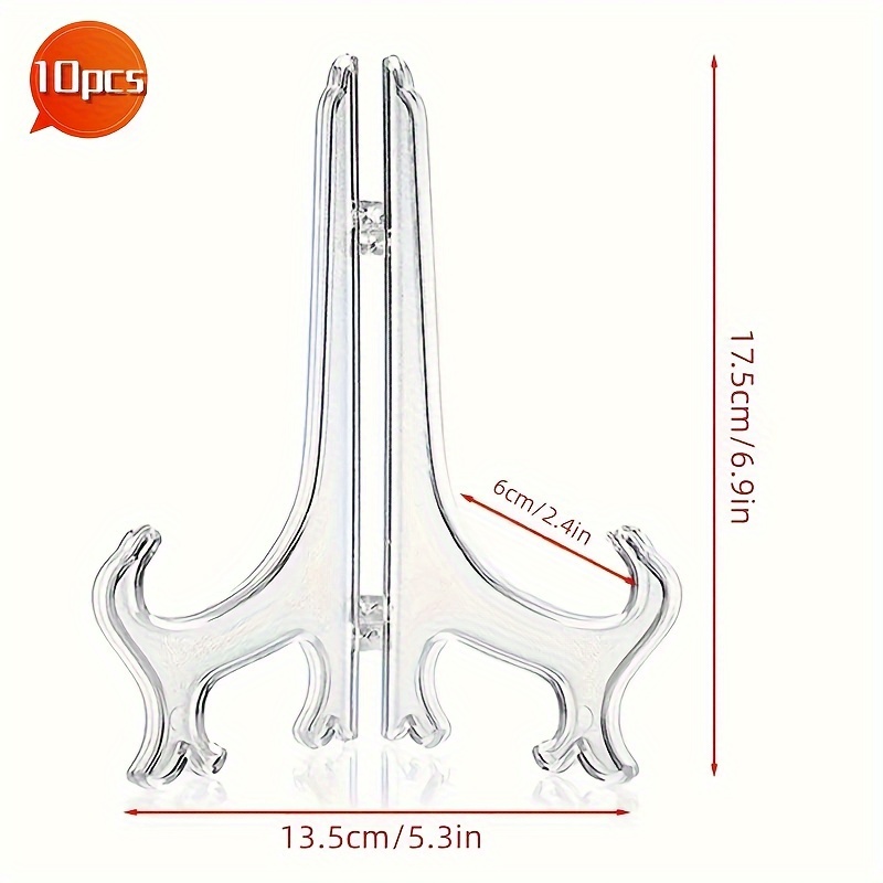 10pcs Portable Easels, Plate Holders, Transparent Display Dish Stands, Racks For Weddings, Photo Picture Frame Display Stands, Pedestal Holders