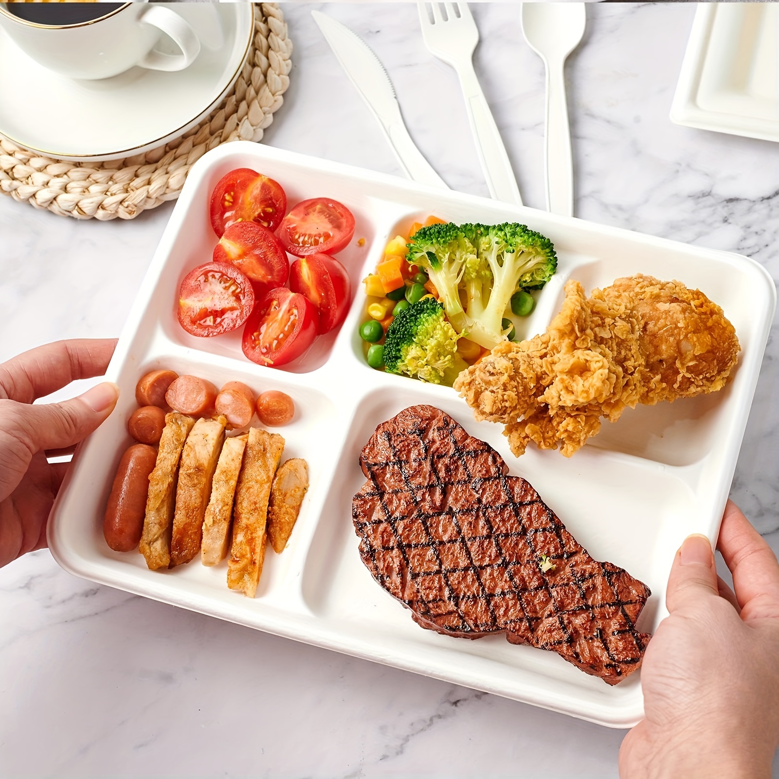 Biodegradable Take Away Disposable Lunch Box 5 Compartment Food