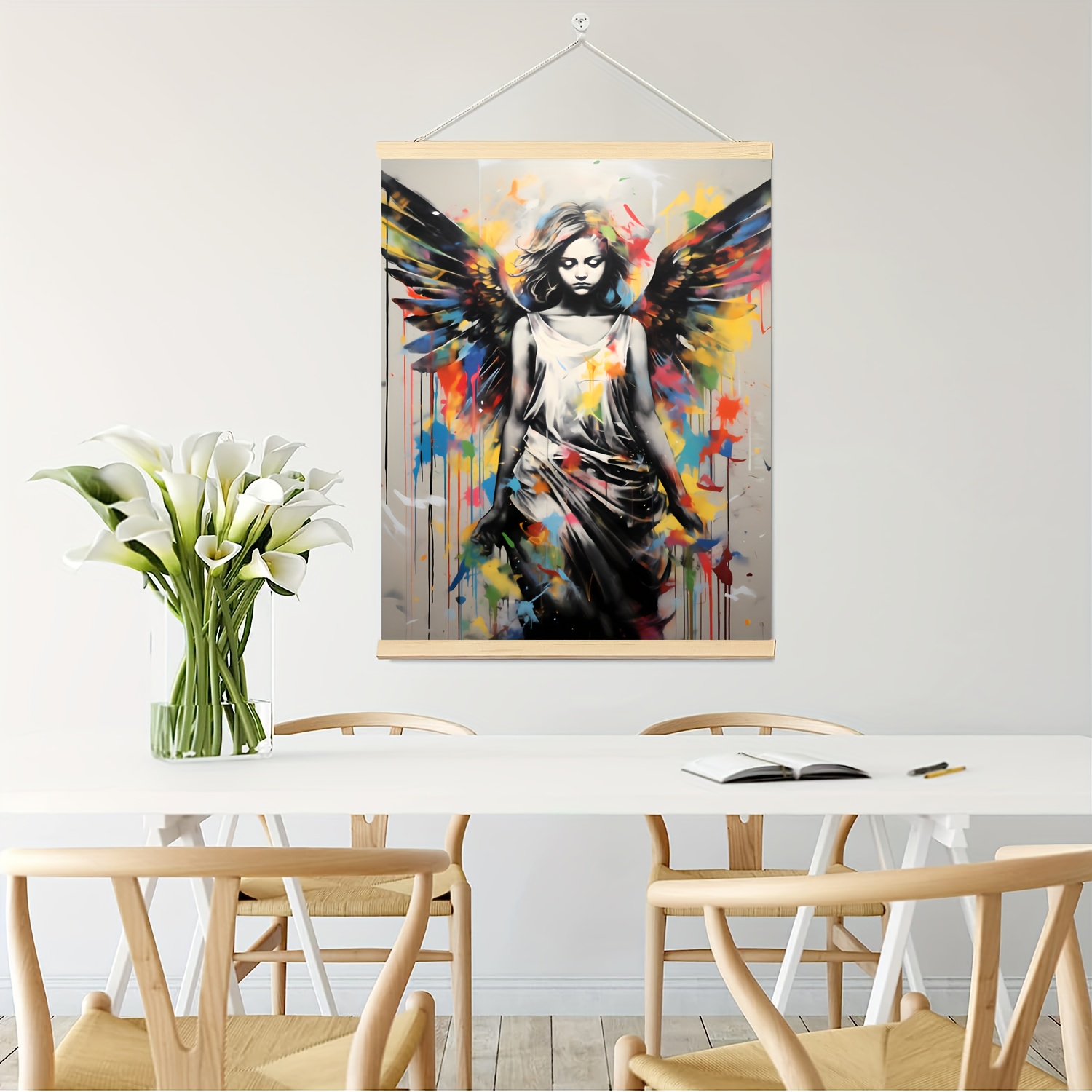 Wooded Framed Canvas Wall Picture Art Angel - Poster Stree Temu