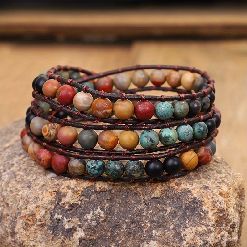 

Bracelet en perles de pierre naturelle colorée, style vintage bohème, bijou de main pour femmes