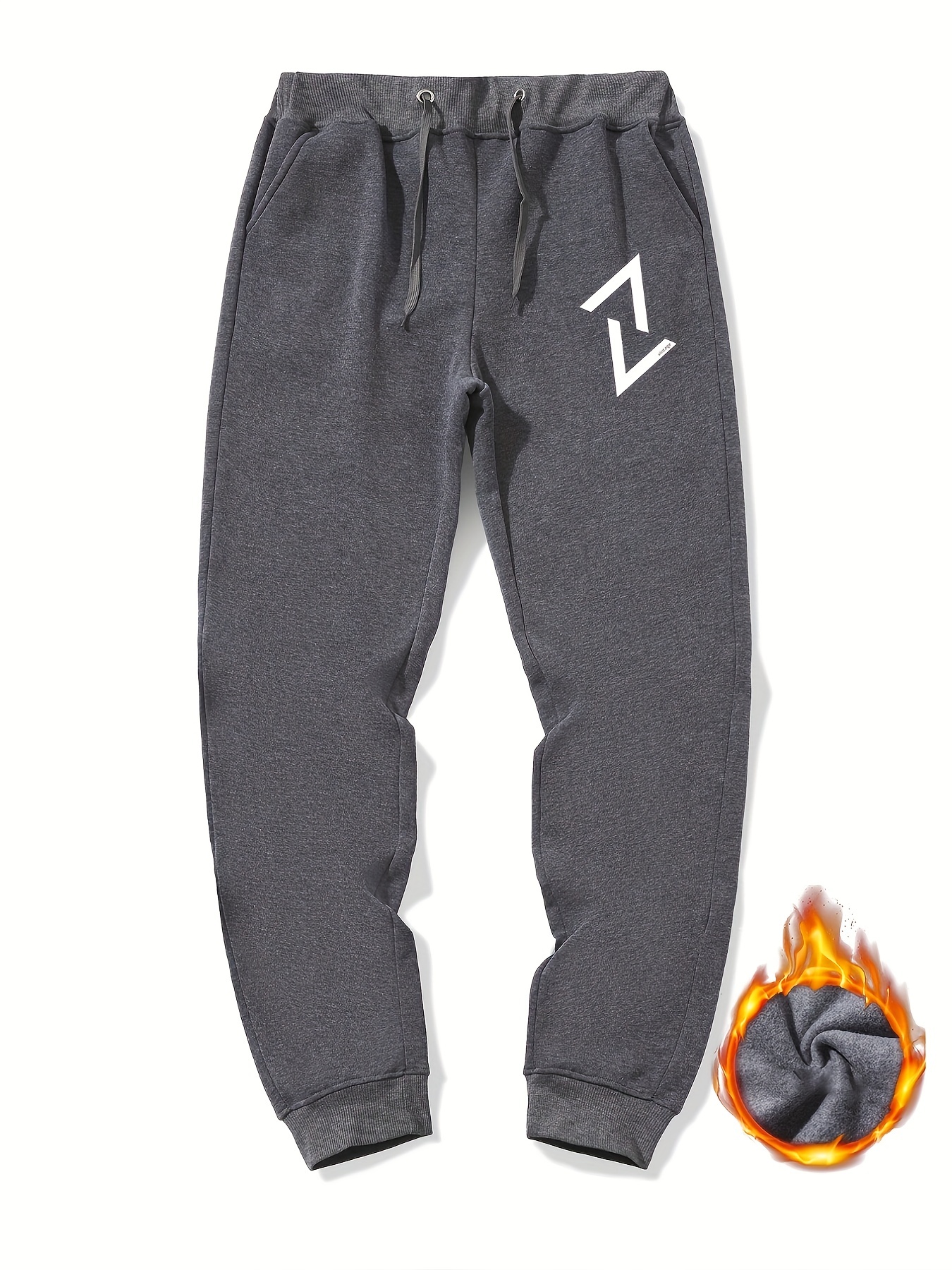 Men's Geometry Print Fleece Sweatpants Drawstring Jogger Pants