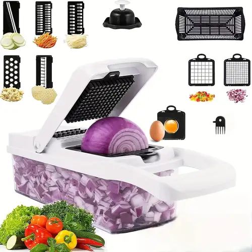 Vegetable Chopper, Pro Onion Chopper, Multifunctional 13 in 1 Food Chopper,  Kitchen Vegetable Slicer Dicer Cutter,Veggie Chopper With 8 Blades,Carrot  and Garlic Chopper With Container (Gray)