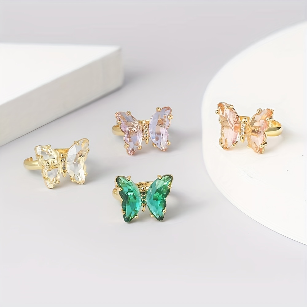 Gradient Colorful Zircon Butterfly Ring Adjustable
