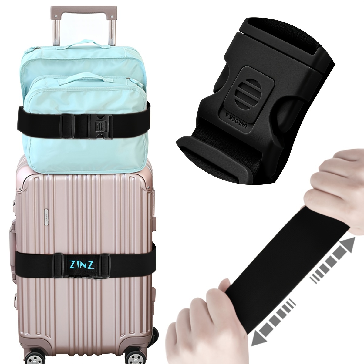 Luggage Straps High Elastic Suitcase Belt Anti pinch Buckles - Temu