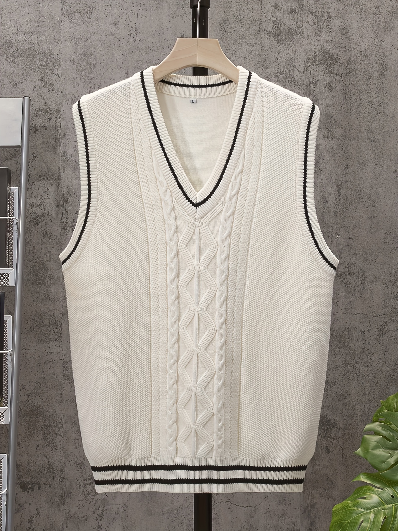 Men's Sweater Vest Pullover Sleeveless Sweaters Cable Knitted V-Neck Slim  Fit