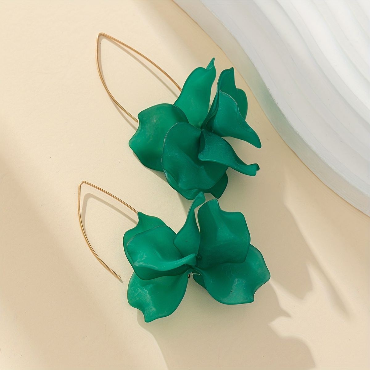 Women's Green Flower Petal Hook Dangle Earrings