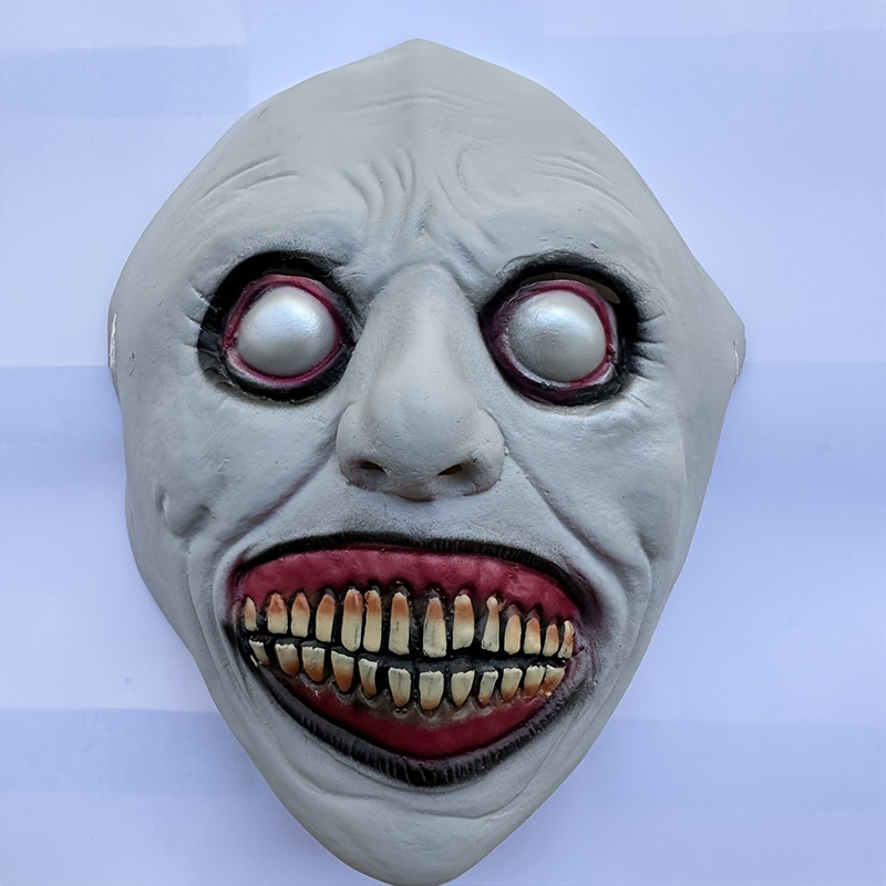 Halloween Horror Face Cover Smiling White-eyed Exorcist Demons Evil Creepy  Cosplay Scary Face Mask Dress Up Party Cosplay Props