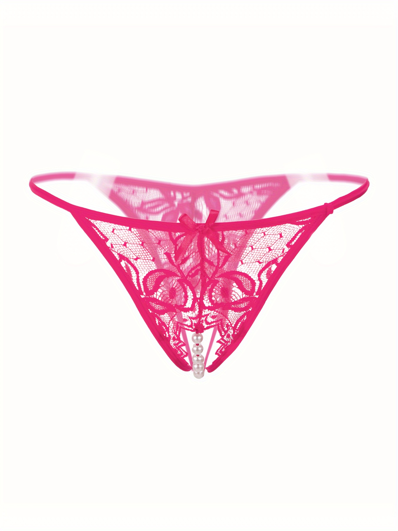 Floral Lace Thongs Open Crotch Faux Pearl Panties Women's - Temu
