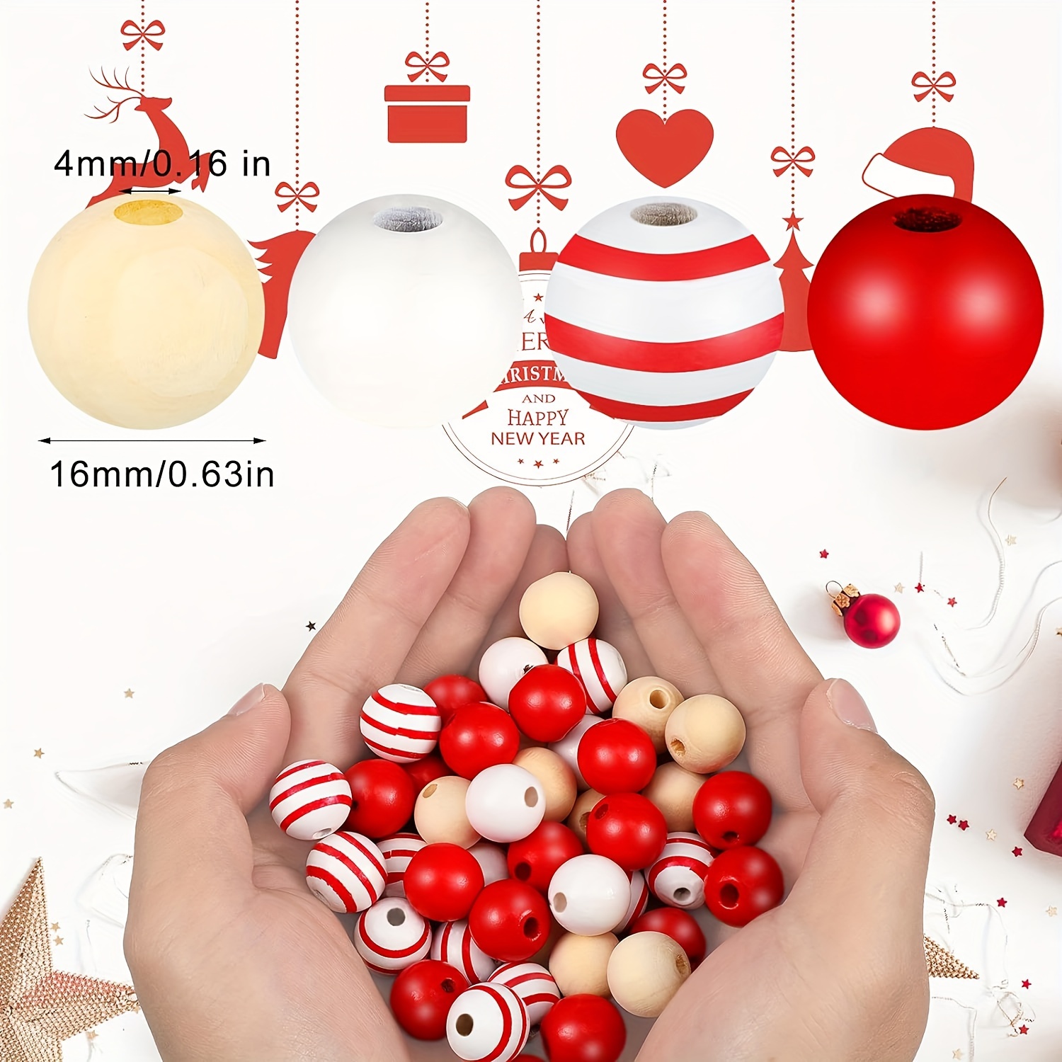 100pcs Red Wooden Beads Crafts, Handmade 16mm Beads, Hole Diameter 4mm, For  DIY Handmade Beads, Garland Wooden Beads (red)