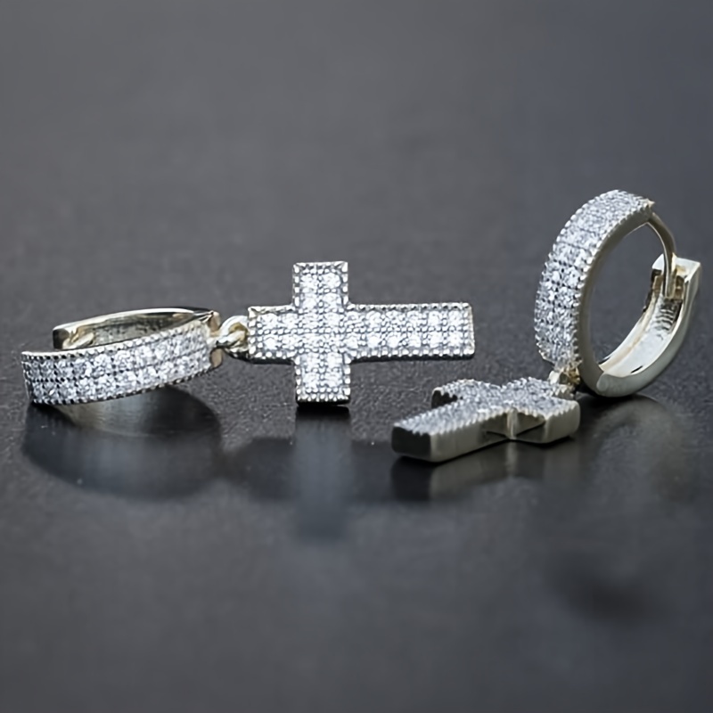 Punk Style Cross Rhinestone Dangle Earrings for Men