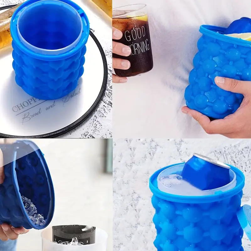 Alladinbox Ice Cube Mold Ice Trays, Large Silicone Ice Bucket, 2 in 1 Ice Cube Maker, Round,Portable Dark Blue
