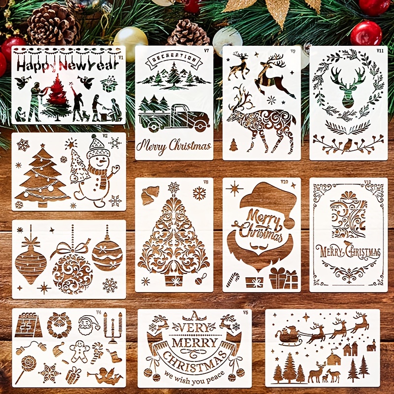 Santa Christmas Stencils For Painting On Wood Tray Crafts - Temu