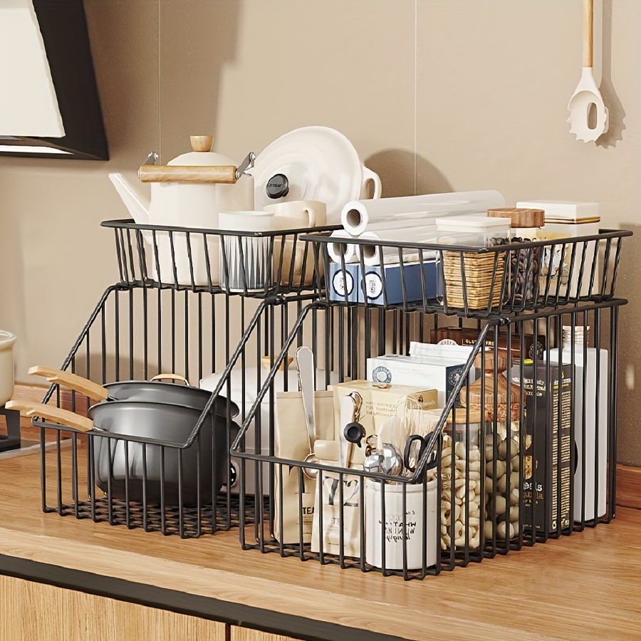 Counter Basket With Bamboo Top Pantry Cabinet Organization - Temu