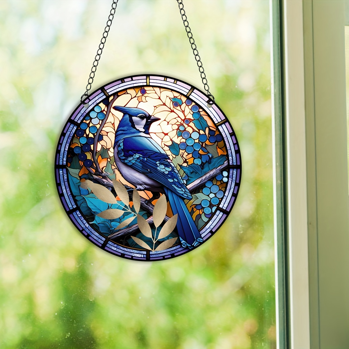 Stained glass suncatcher Pretty bird Window hanging bird Glass decor g –