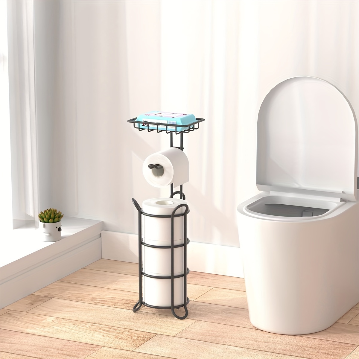 Toilet Paper Holder, Modern, Matte Black, With Shelf