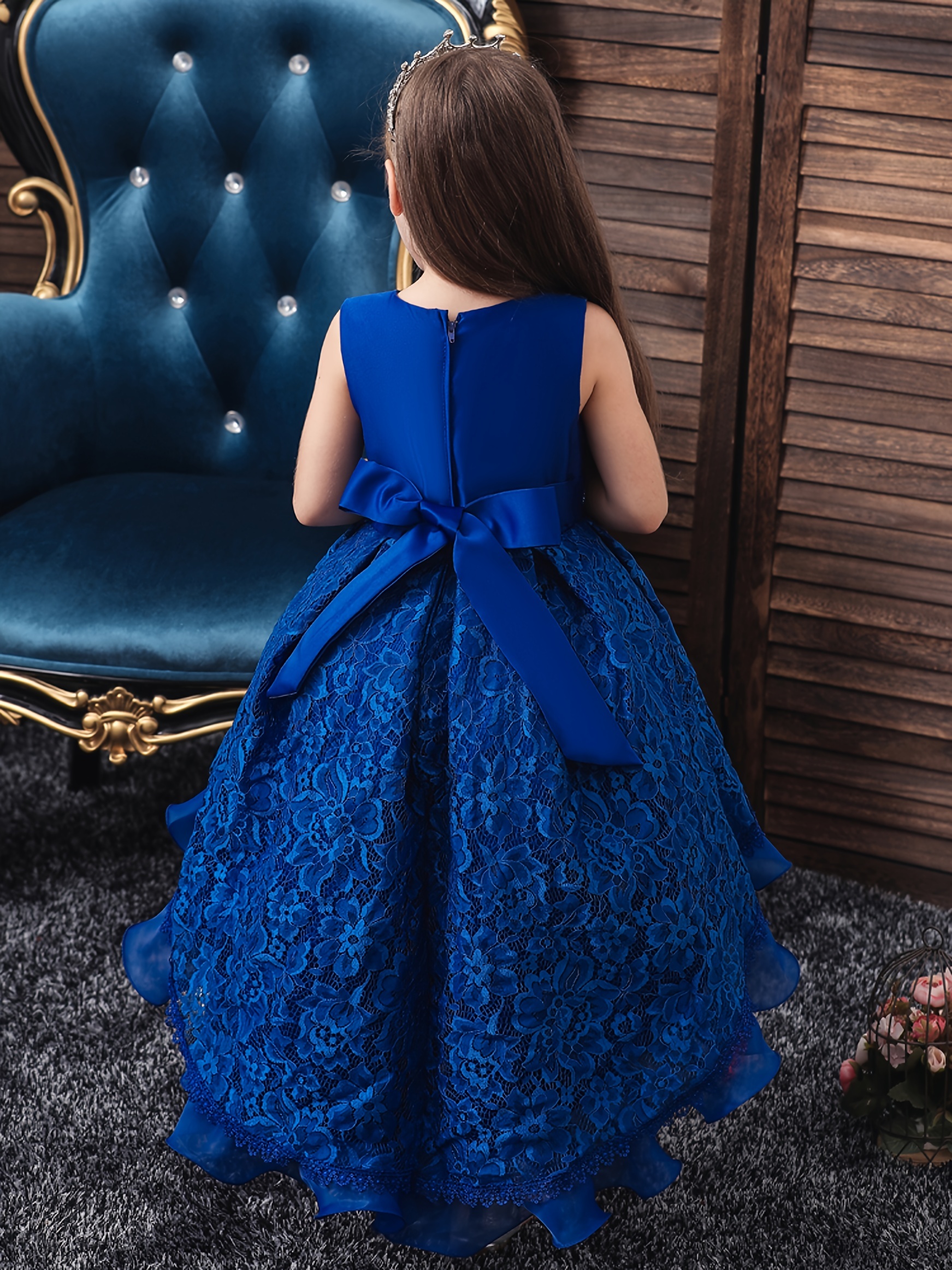 Beautiful Kids Girls Bridesmaid Ball Gown Party Lace High Low