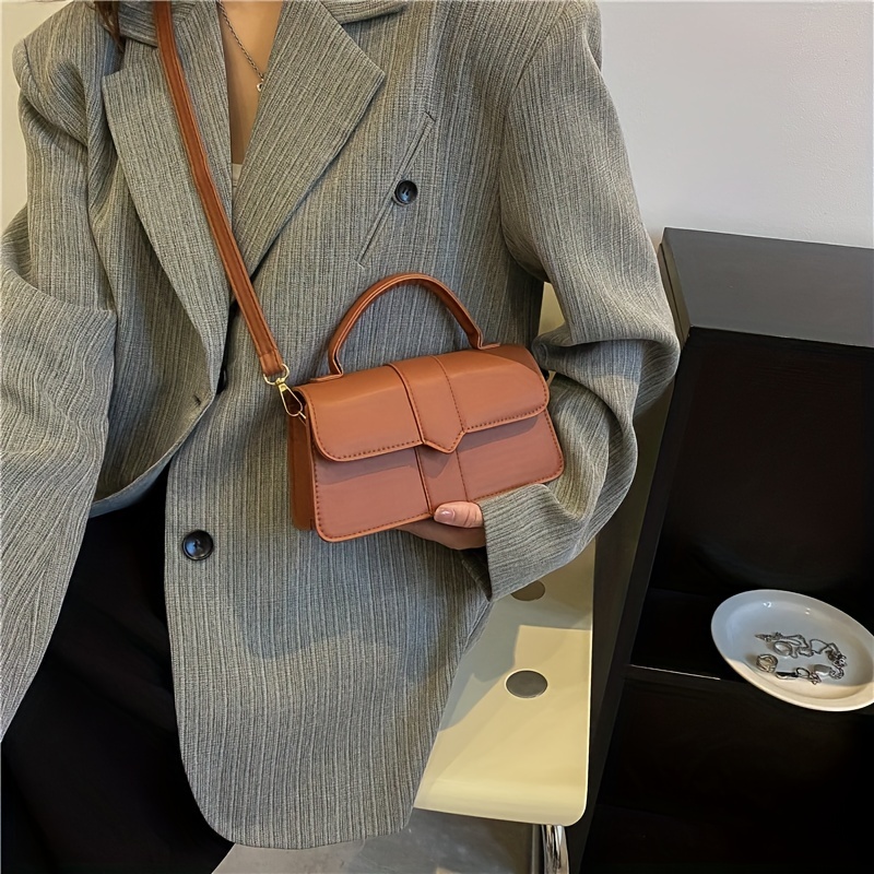 Retro Solid Color Crossbody Bag, Fashion Casual Pu Leather Square